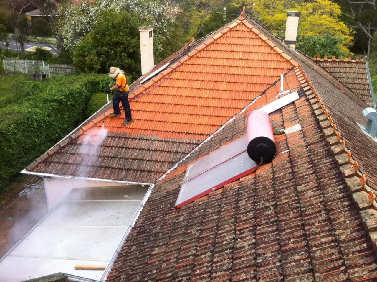 Pressure cleaning a terracotta roof
